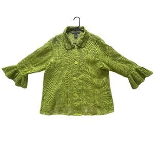Women’s M Citiknits Sheer Textured Green Coverup Jacket Blouse Lightweight EUC